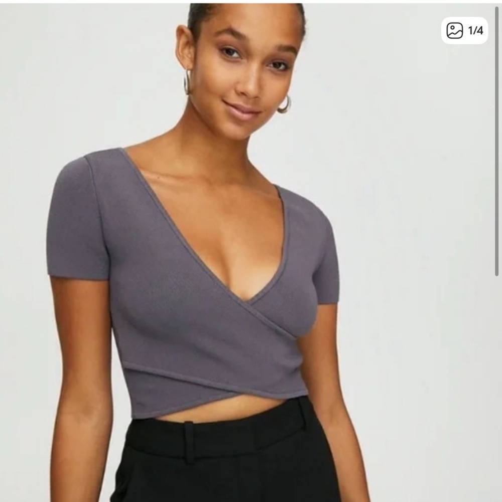 Babaton Dusty Blue Wrap Crop Top (see second photo for color)
